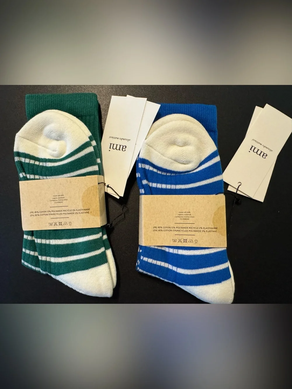 2 pair Ami Paris De Coeur Sock Socks Alexandre Mattiussi striped Heart